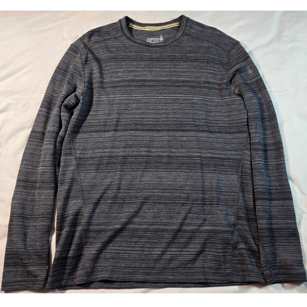 Smartwool Merino Wool Base Layer‎ Men XL Grey Striped Long Sleeve Crew Neck Top